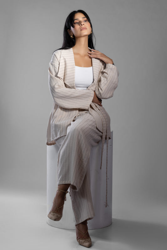 Beige Striped Two-Piece Set - Haven Charm Egypt