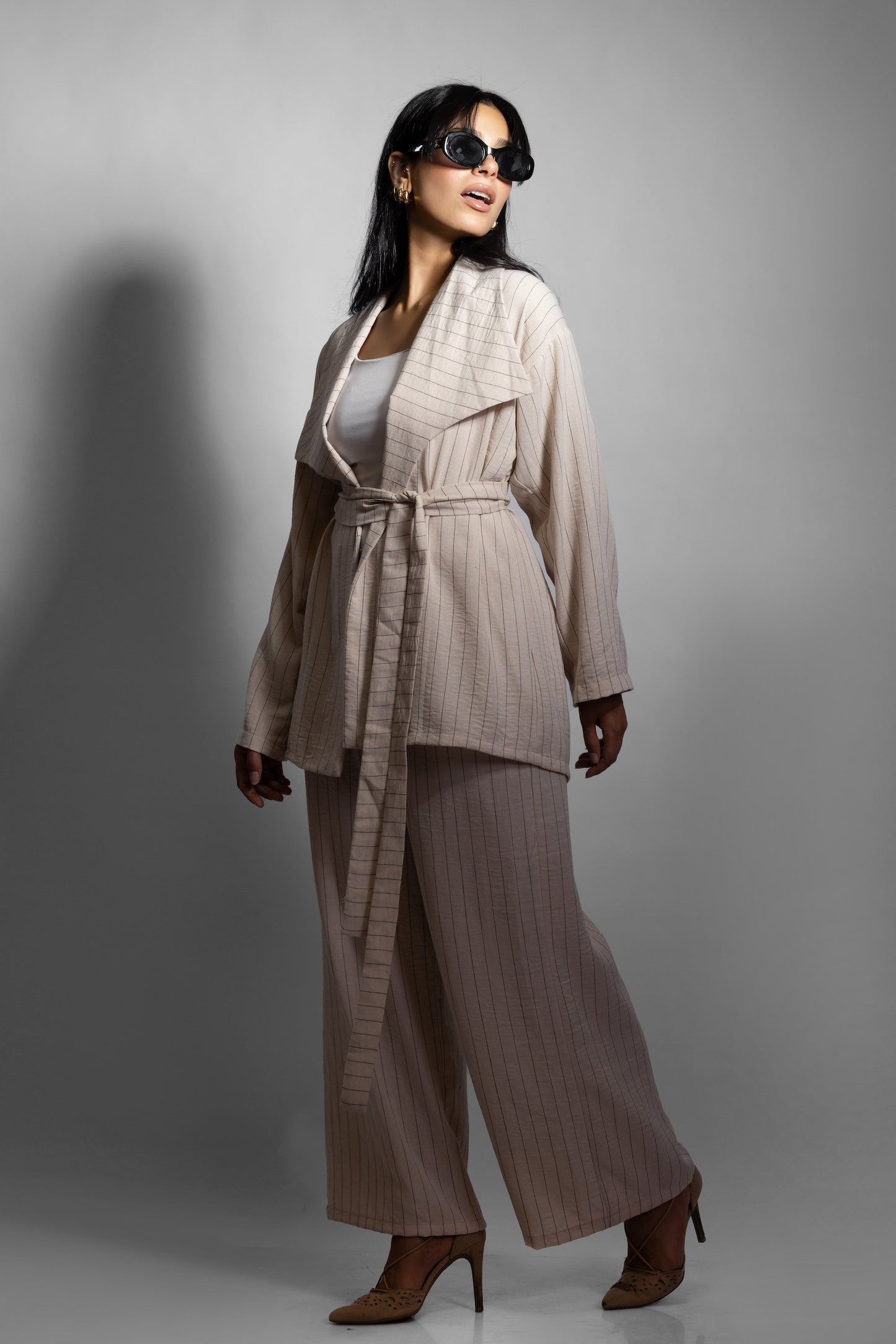 Beige Striped Two-Piece Set - Haven Charm Egypt
