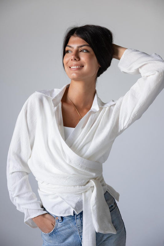 Blush Wrap Linen Top - Haven Charm Egypt