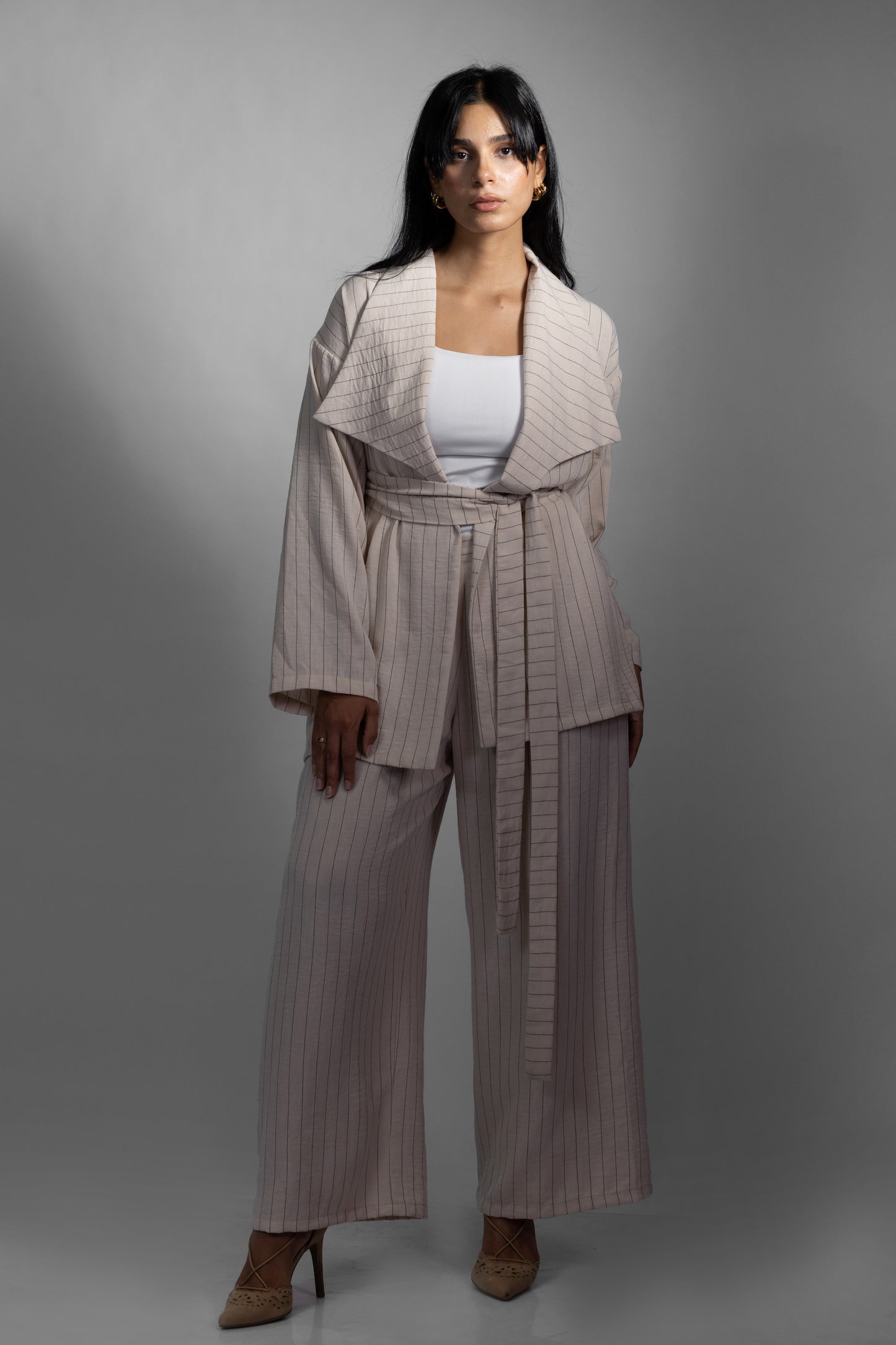 Beige Striped Two-Piece Set - Haven Charm Egypt