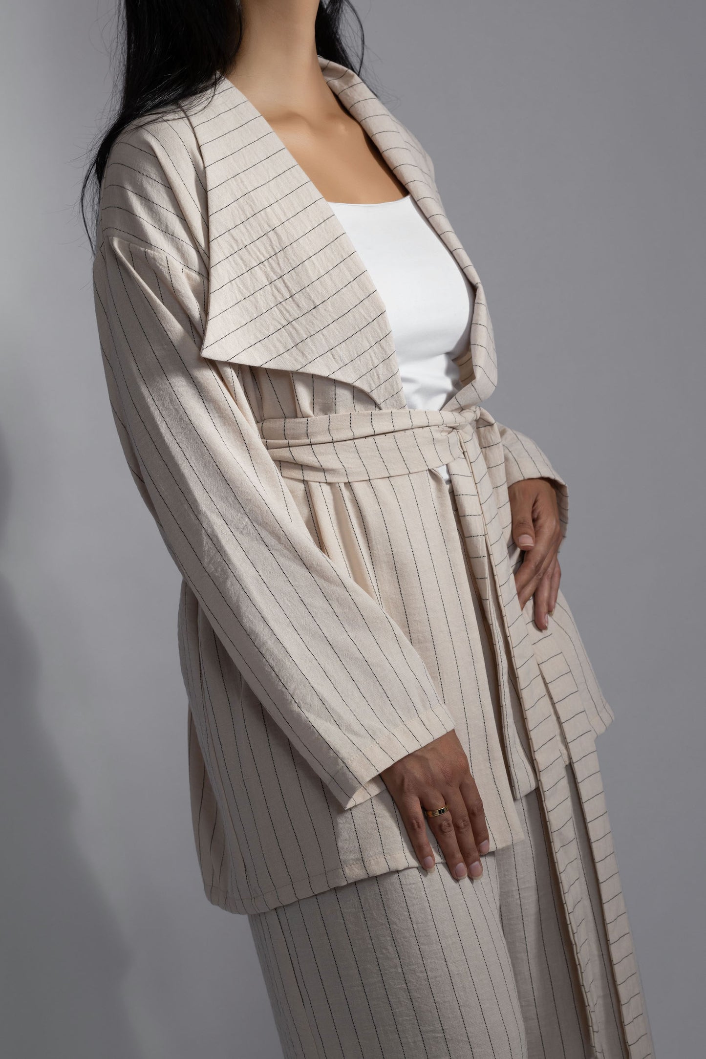 Beige Striped Two-Piece Set - Haven Charm Egypt