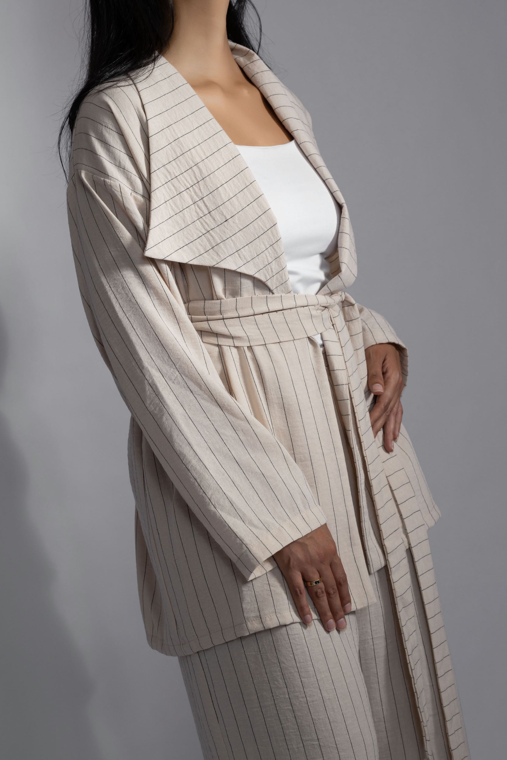 Beige Striped Two-Piece Set - Haven Charm Egypt