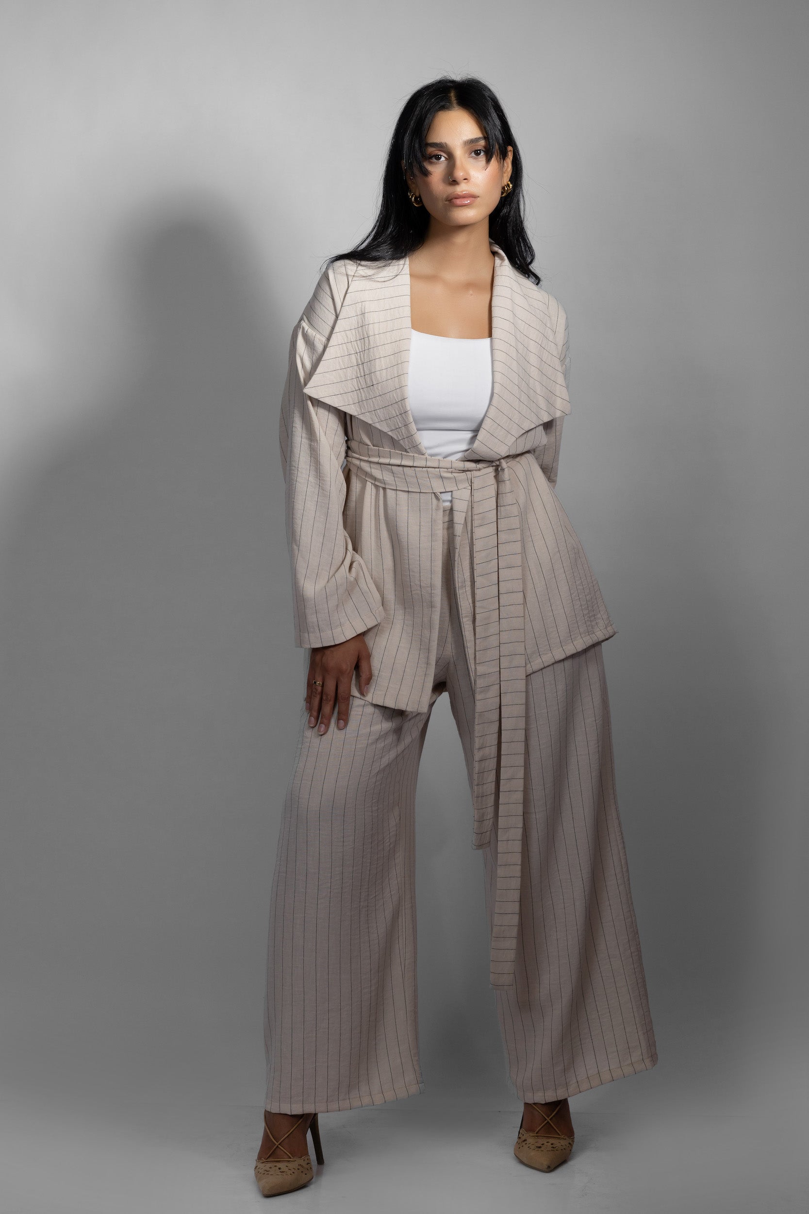 Beige Striped Two-Piece Set - Haven Charm Egypt