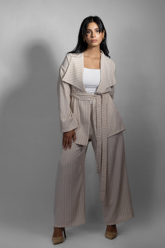 Beige Striped Two-Piece Set - Haven Charm Egypt