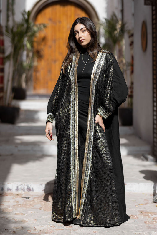 Noir Layered Linen Kaftan - Haven Charm Egypt