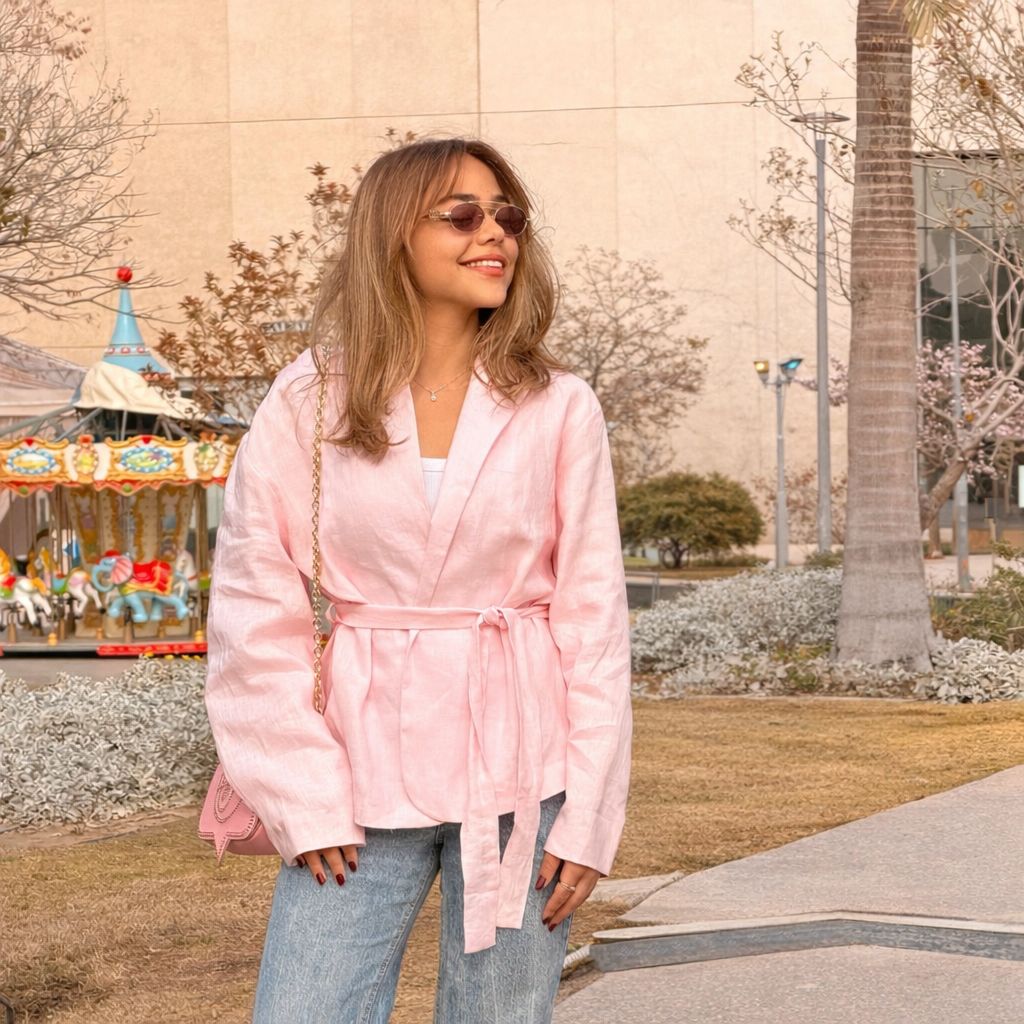 Rose Linen Wrap Top - Haven Charm Egypt